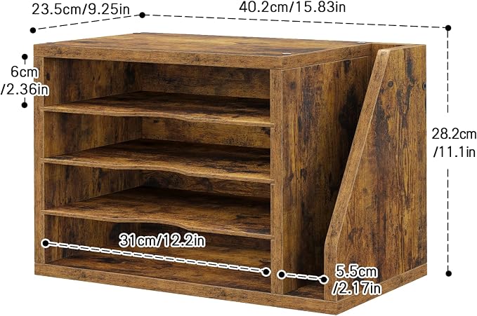 Wooden Mail Organizer, Desk Organizer with 3 Adjustable Shelves | Mail Sorter, File Organizer Desktop, Mail Holder for Home Office, Letter Sorter for Envelopes, Bills, Magazines, Rustic Brown - Image 3