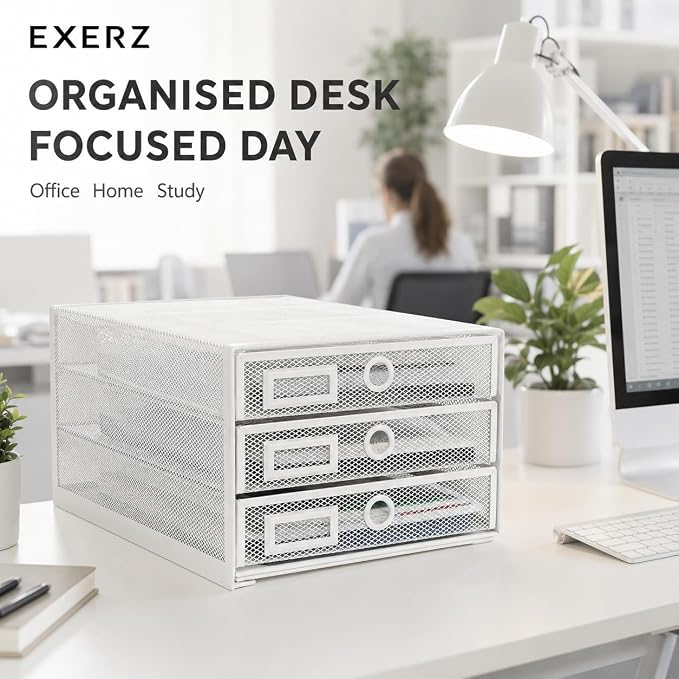 Exerz Paper Sorter 3 Drawer Wire Mesh A4 / Desk Multifunctional Desk Organiser/Multi-Layer Letter Tray - for Documents, Magazines, Notebooks and Letter (White) | Desk Organiser Pull Out Trays Keep Files Letters Magazines Folders Notebooks Neatly Separa... - Image 5