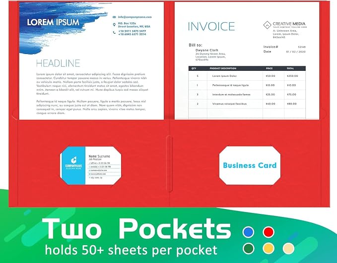 Two Pocket Folder, HERKKA 125 Pack 2 Pocket Folders with Business Card Slot, Letter Size Paper Folders Designed for Office and Classroom Use, Assorted 5 Colors - Image 2