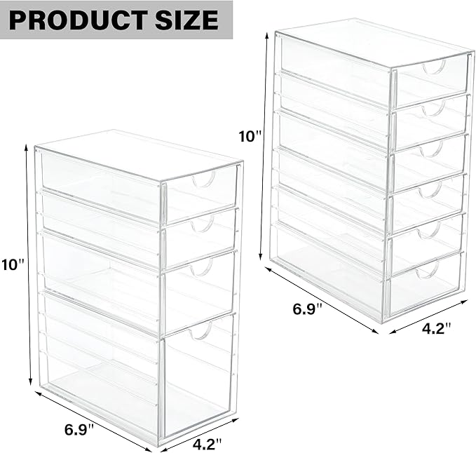 Prsildan Hair Accessories Organizer Acrylic Drawer with 10 Drawers | Clear, Craft Art Supply Storage, For Office Desk Bathroom Vanity Countertop, Set of 2 - Image 3