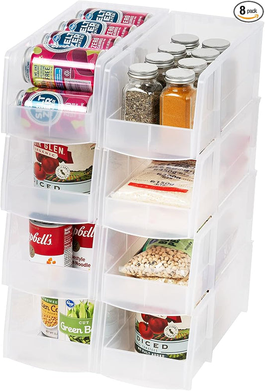 IRIS USA 8-Pack, Large Clear Stackable Storage Bins | Organize snacks, cans, coffee pods, craft supplies, and household essentials with clear visibility and easy access by IRISUSA