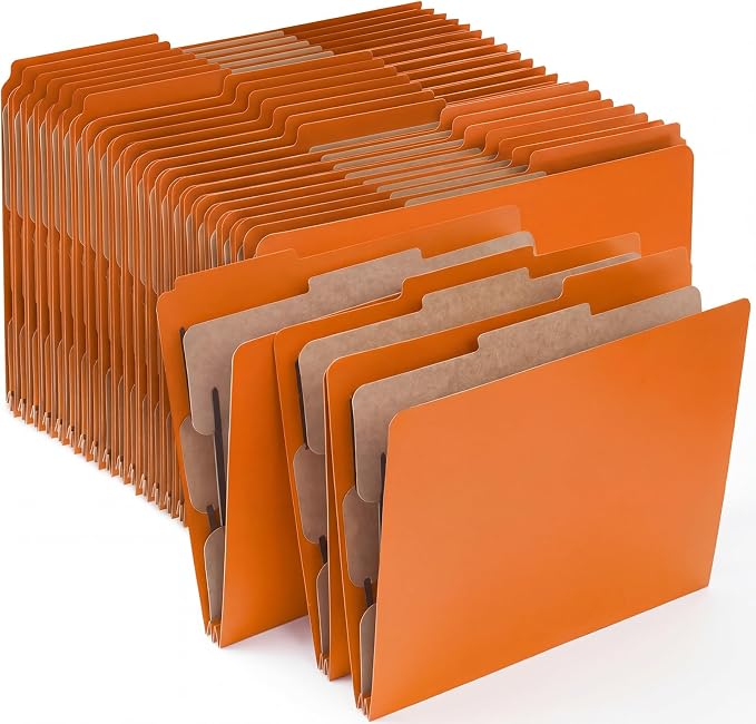 AmazingSpark 24 Pack Orange Classification Folders Letter Size, 1 Divider, 1/3-cut Tab, File Folders with Fasteners, Prongs, Expanding File Organizer Bulk for Office Employee, Coworker, Staff by Unknown