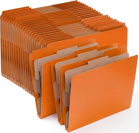 AmazingSpark 24 Pack Orange Classification Folders Letter Size, 1 Divider, 1/3-cut Tab, File Folders with Fasteners, Prongs, Expanding File Organizer Bulk for Office Employee, Coworker, Staff by Unknown