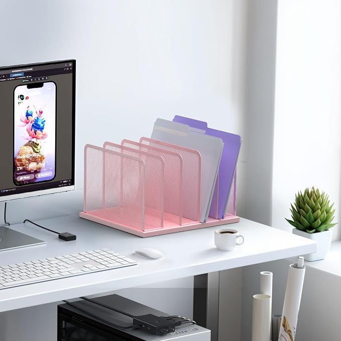 Kuntine.B 5-Section Upright Desk File Organizer Pink 1 Pack | Vertical, Mesh, Metal, Assembly, Stability, Sturdiness, Organization, Standing - Image 5