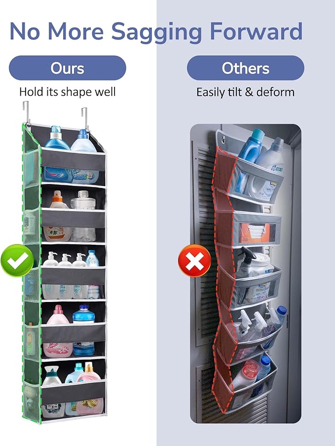 ULG 1 Pack Over Door Organizer with 5 Large and 10 Mesh Side Pockets, 44 lbs Weight Capacity Hanging Storage with Clear Window Kids Toys, Shoes, Diapers, Dark Grey, 5 Layers - Image 2