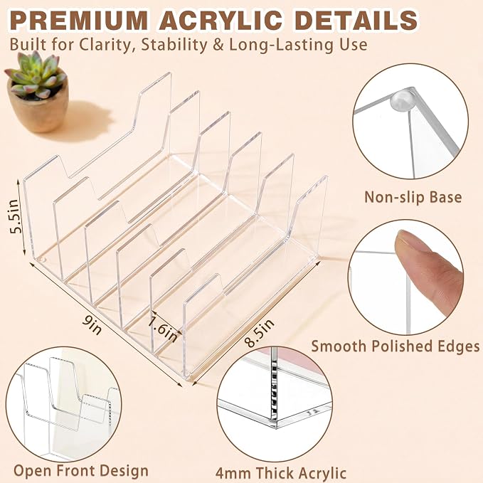 2 Pack 5 Section Clear Acrylic Desktop File Organizer Vertical File Sorter 4mm Thick, Large Capacity Upright Magazine Organizer, Book Paper, Notebooks, Envelopes, Mail Holder - Image 2