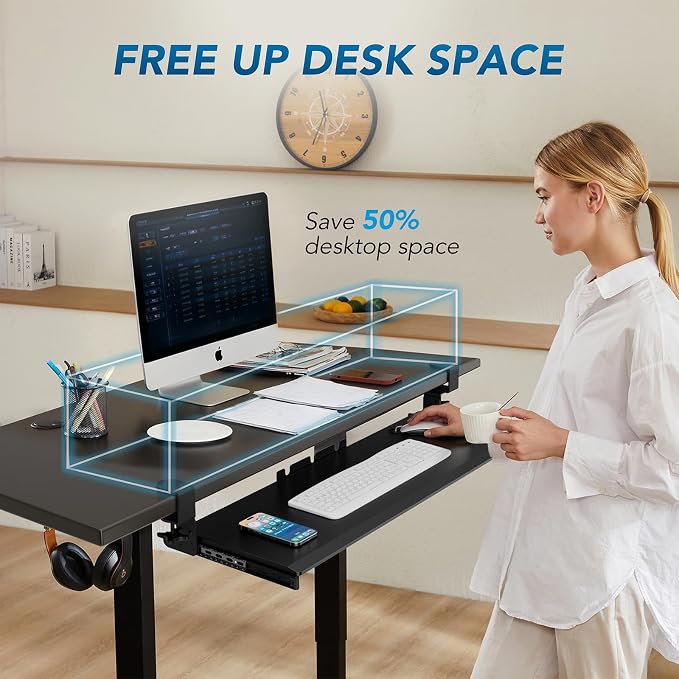 Keyboard Tray Under Desk Pull Out with 3 Height Adjustable Extra Sturdy C Clamp Mount System, 32.8 (38 inch Including Clamps) x 12 Inch Slide-Out Platform Computer Drawer for Typing - Image 2