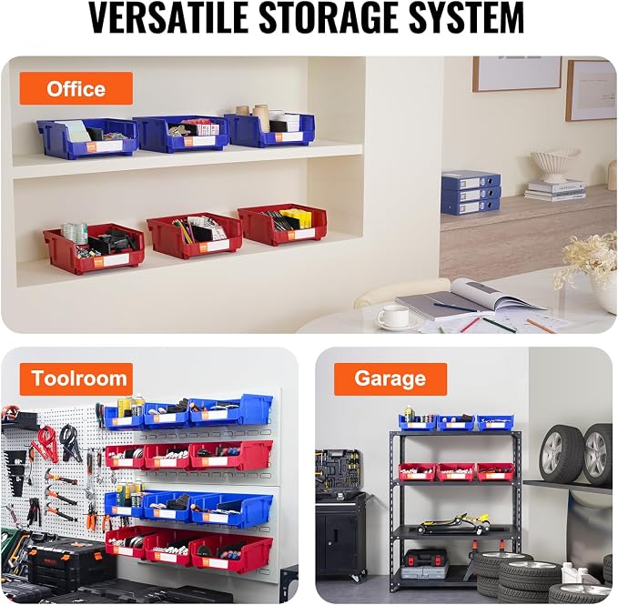 VEVOR Plastic Storage Bins 6 Pack (11 x 11 x 5-Inch), Hanging Stackable Storage Organizer Bins, Heavy Duty Stacking Containers for Closet, Garage, Office, Home, Pantry or Small Parts Organization - Image 6