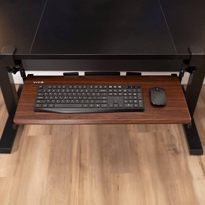 VIVO Large Height Adjustable Under Desk Keyboard Tray, C-clamp Mount System, 27 (33 Including Clamps) x 11 inch Slide-Out Platform Computer Drawer for Typing, Dark Walnut, MOUNT-KB05HD - Image 2