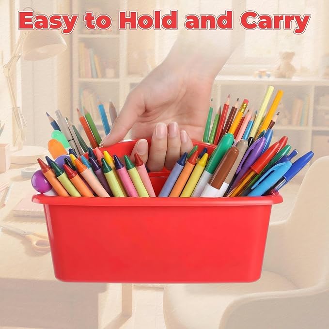 Kathfly 8 Pack Classroom Caddy Organizer with Handle, Plastic Art Craft Cleaning Caddy Bulk, Small Multipurpose Supply Organization Storage Basket for Table Desk Office Pencil Teacher (Blue Red) - Image 7