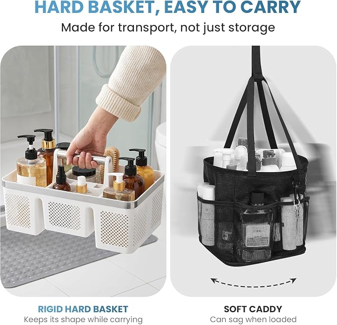 BYUNER Plastic Shower Caddy Dorm: Portable Shower Basket Tote with Handle, 4 Compartments, All-Side Drainage, Hard Bathroom & Cleaning Caddy Organizer for college Dorm Room Essentials, White/Silver - Image 9