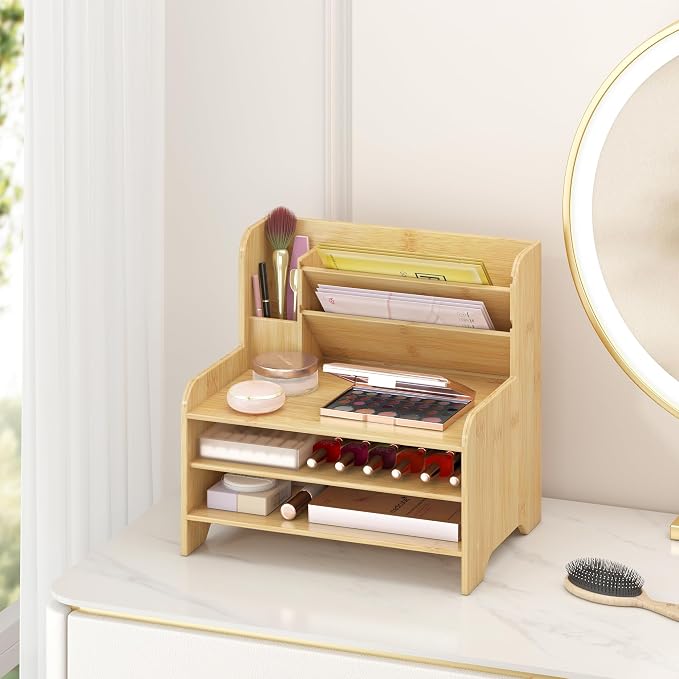 Bamboo File Organizer for Desk, Desktop Paper Tray and Mail Holder | Three open tiers keep A4/letter paper, folders, bills and mail sorted, visible and easy to reach while saving desk space - Image 2