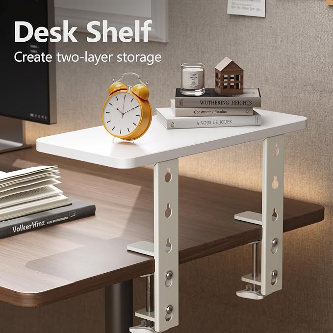 3 in 1 Clamp-on Desk Extender Shelf, 15.7×7.5 Inch, White | Adjustable Desk Riser for Monitor & Keyboard, Heavy-Duty Side/Top Desk Organizer Shelf, Desktop Storage for Office Supplies - Image 8