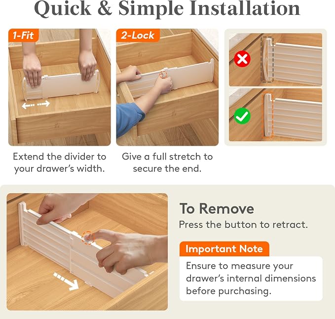 Lifewit 5" Tall Drawer Dividers, Adjustable Deep Drawer Organizer Clothes | 9 Pack 11.5"-18.5" Expandable White Plastic Separators for Dresser, Kitchen, Cabinet, Closet, Office Organization & Storage - Image 4