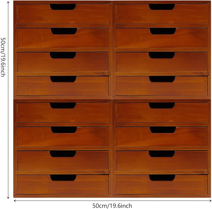 4-Pack Wooden Drawer Organizer Set, Stackable 4-Drawer Desktop Storage Cabinets in Modern Mahogany Wood - 16-Drawer Countertop Organizer for Office, Vanity, Home, and School (Wood Color) - Image 3