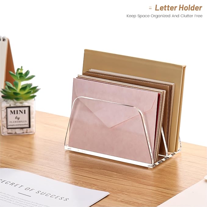 YUXUN Acrylic Mail Organizer,2 Sections Vertical Desk Organizer,Clear Envelope Holder Bill Organizer Letter Sorter for Mail,Envelope,Bill,Notebook,Post-it Note for Home,Office,Classroom - Image 7