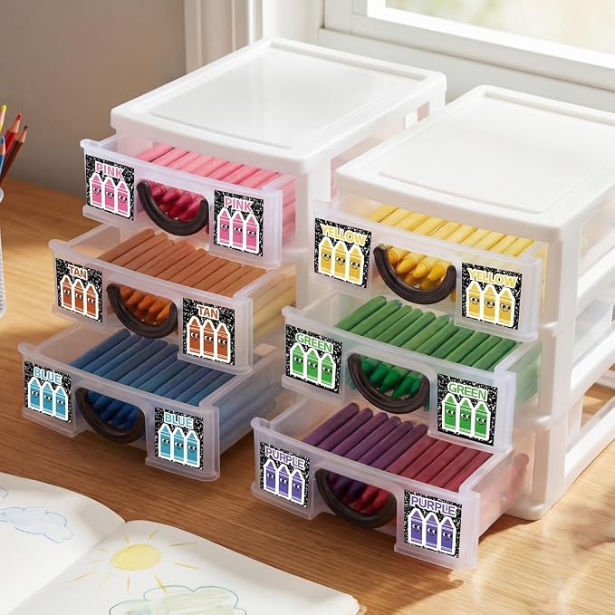 12 Pcs/ 4 Pack Plastic Crayon Organizer for Classroom Back to School Crayon Storage Boxes for Marker Pen Art Craft Supplies Crayons Drawer Container for Classroom Office Table with Color Label - Image 3