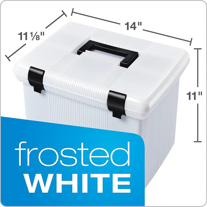 Pendaflex Portable File Box, Frosted White, Hinged Lid with Double Latch Closure, 3 Black Letter Size Hanging Folders Included & Recycled Hanging Folders, Letter Size, Black, 1/5 Cut, 25/BX - Image 4
