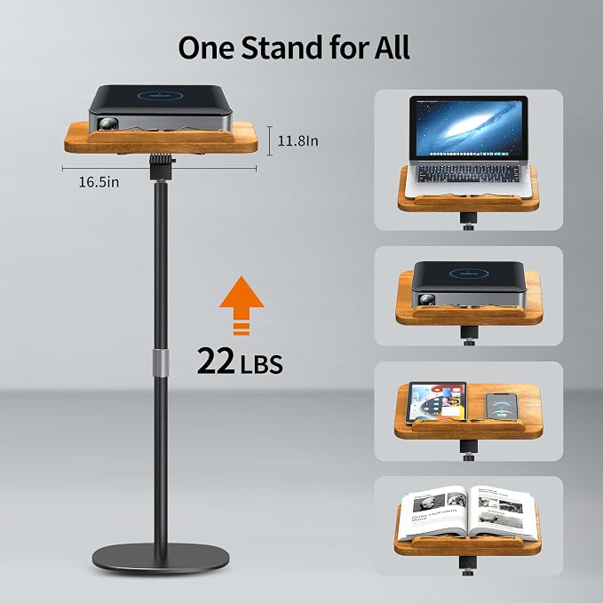 2-in-1 Floor Music Stand & Desktop Book Stand, 16.5"–51" Height Adjustable | 100% Solid Wood, Floor Reading Stand with Page Clip for Sheet Music, Cookbooks, Projector (Rubberwood, 11.8" x 16.5" Panel) - Image 2