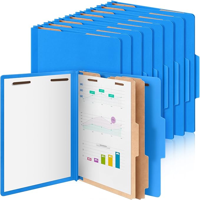 AmazingSpark 24 Pcs Classification Folder Letter Size Bulk 2 Divider Pressboard File Folder with Expansion 2 Prong Fastener Heavy Duty Office File Organizer for School Medical Document(Business Blue) by Unknown