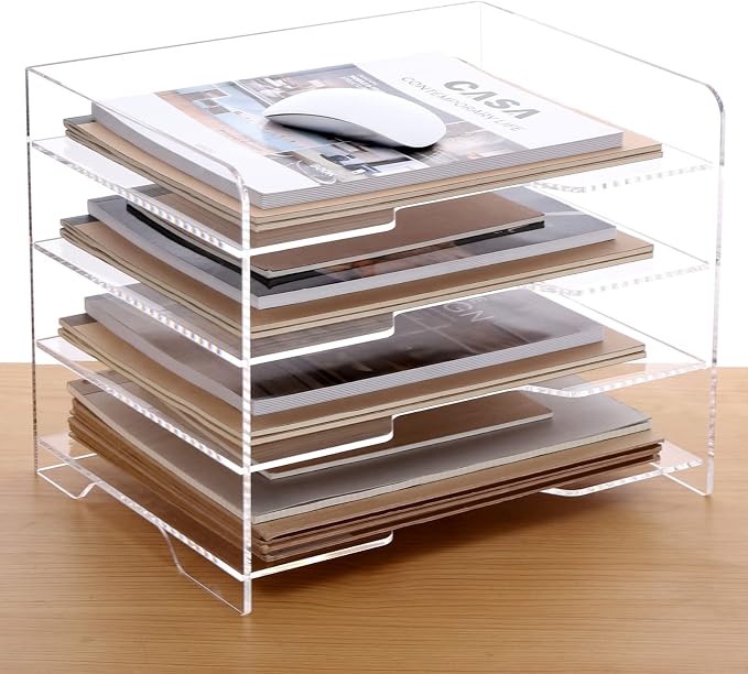 SANRUI Acrylic Paper Organizer Letter Tray for Desk, 4 Tier Enlarged File Sorter,Clear File Holder Desktop Shelf Document Storage for School Office Home - Image 9