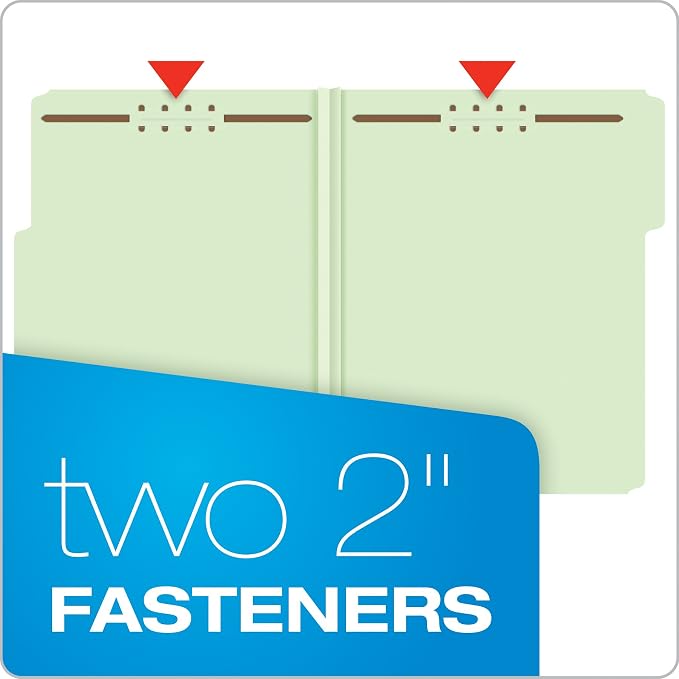 Pendaflex Pressboard Fastener Folders, Letter Size, Light Green, 2" Expansion, 1/3 Cut, 25/BX (17181) (Pack of 4) - Image 3