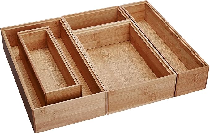 Lipper International 88005 Bamboo Wood Drawer Organizer Boxes, Assorted Sizes, 5-Piece Set by LipperInternational
