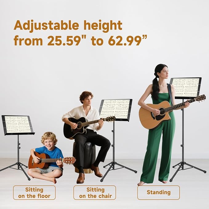 Portable Sheet Music Stand - 2 in 1 Dual-Use Folding Music Stand & Desktop Book Stand with Carrying Bag, Tri-fold Panel Metal Holder Adjustable Height with Music Sheet Clip Holder - Image 4