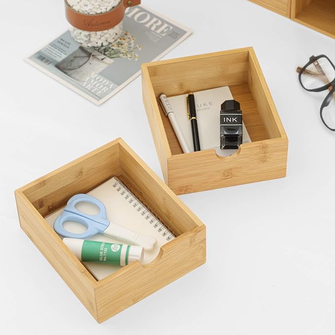 Bamboo Desk Drawer Organizer, Desktop Organizer with Drawers(3 Drawers) | 3 Drawers Open Top Tray Fully Assembled Stores Pens, Notes, Makeup, Jewelry & Toiletries for Office, Vanity & Bath - Image 5