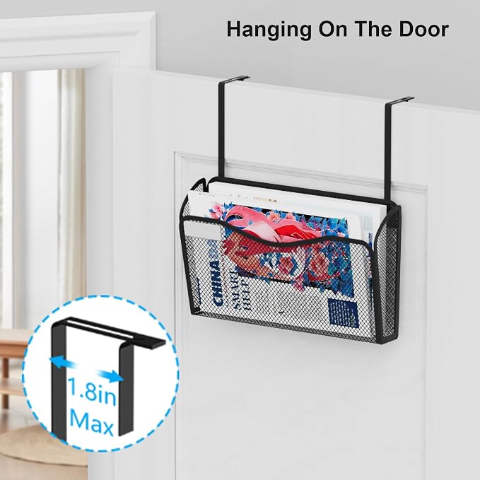 BOHDK Wall File Organizer, 1Single Pockets Mesh Hanging File Organizer, Mount Document Magazine Rack with Labels, Hanging File Folders for Office, Home and School, Black - Image 7
