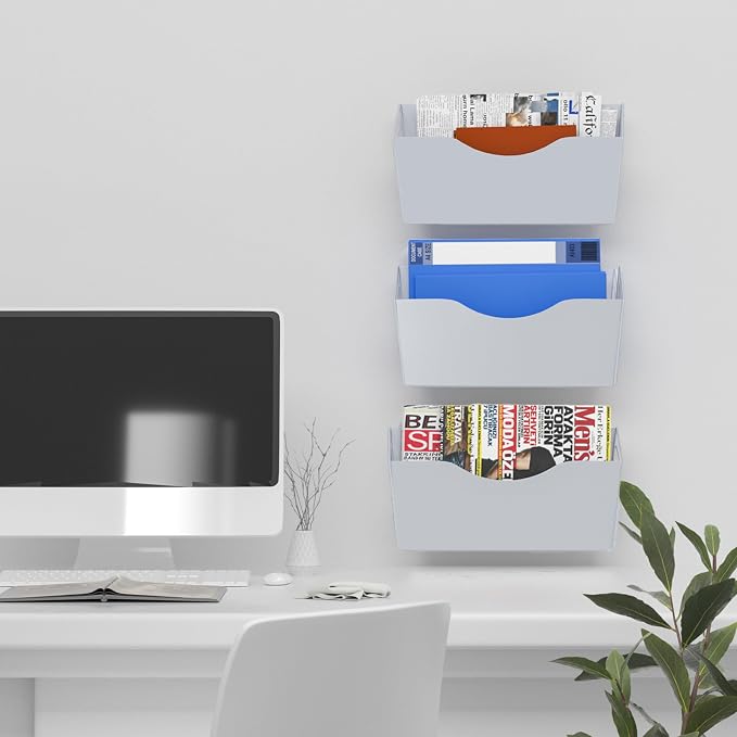 3 Pockets Magnetic File Holder for File Cabinets, Refrigerator, Whiteboard, Magnetic Paper Organizer, Mail or Folder Holder,Magnetic Magazine Rack,Wall Mount Hanging Mail Organizer (silver) - Image 8