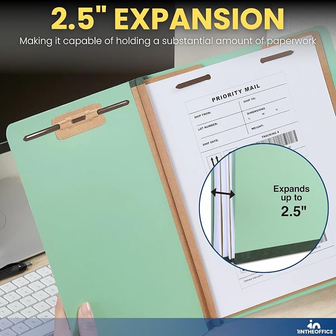 1InTheOffice Classification Folder 2 Dividers Letter Size Green, Pressboard Classification Folders, 2.5" Expansion, 20 Pack - Image 4