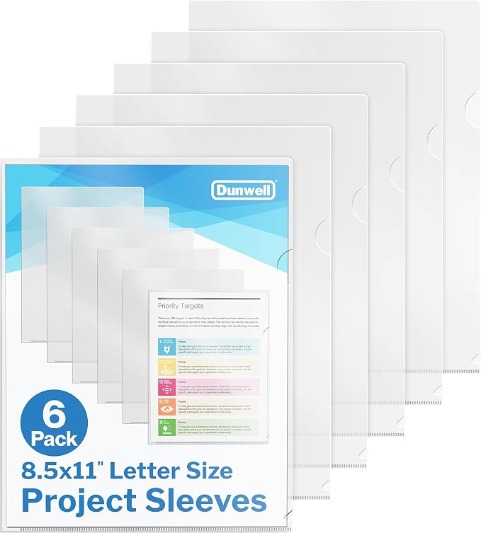 Dunwell Clear Folders for Documents, Plastic 8.5x11 File Sleeves, 6 Pack | Document Protection, Filing, Storage, Organization, Transparent Pockets, Durable Letter Size Holder by Dunwell