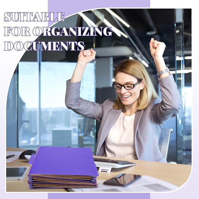 Skyygemm 12 Pcs Classification Folders 3 Pocket Dividers Letter Size Employee File Folder with 2 Prong Fasteners 2 in Expansion Pressboard Medical Document Organizers Bulk for School Office(Purple) - Image 6