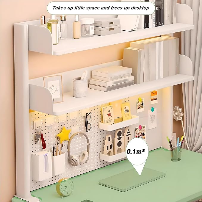 Clamp On Desk Organizer Shelf,White Desk Extender Pegboard Workstation,Computer Desk Accessories for Office, Privacy Panel for Gaming Desk,23.6/31.4/39.3in Desktop Shelving (white, 80cm/31.4in) - Image 5