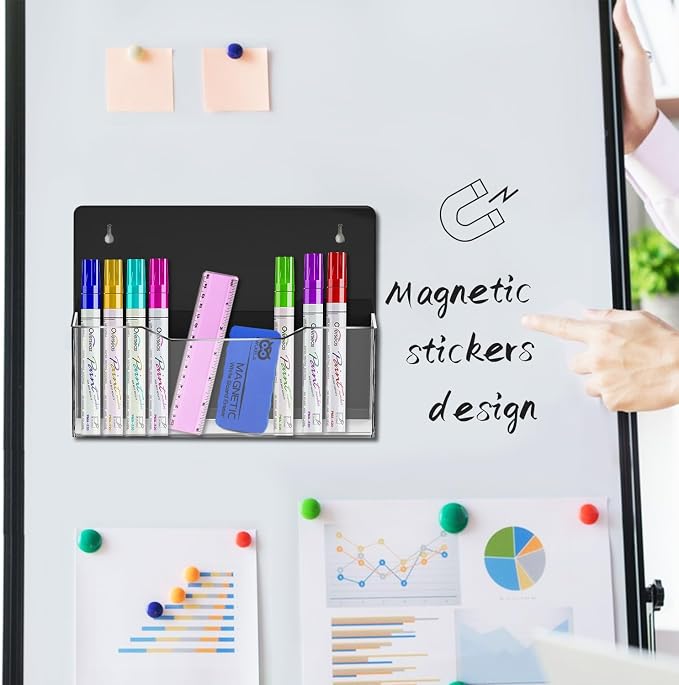 Acrylic Magnetic Wall File Organizer - Clear Black Acrylic Hanging Wall File Holder, Wall Mount Folder Mail Document Holder for Office, Fridge, Whiteboard, 2Pack - Image 6