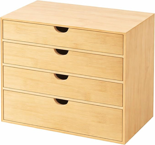 Neando Bamboo Desk Organizer with Drawers, 4-Tier Wooden Desk Organizer, Small Desktop Storage for Office Supplies, Makeup, Accessories, Space-Saving Organizer for Desk, Vanity & Home by Neando