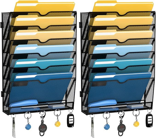 7-Tier Hanging Wall File Organizer with Hooks, 2 Pack | Mesh Wall File Holder, Mail Organizer Wall Mounted for Papers, Documents, Folders and Magazines in Home Office, Classroom by SUPEASY
