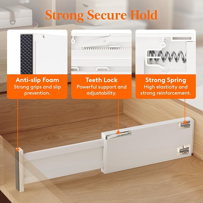 Lifewit 6 Pack Drawer Dividers 4" High 28-43.5cm/11-17" Adjustable Drawer Organizer for Clothes/Utensils, Expandable Drawer Separator in Dresser/Kitchen/Bedroom/Office Organization & Storage Beige - Image 3