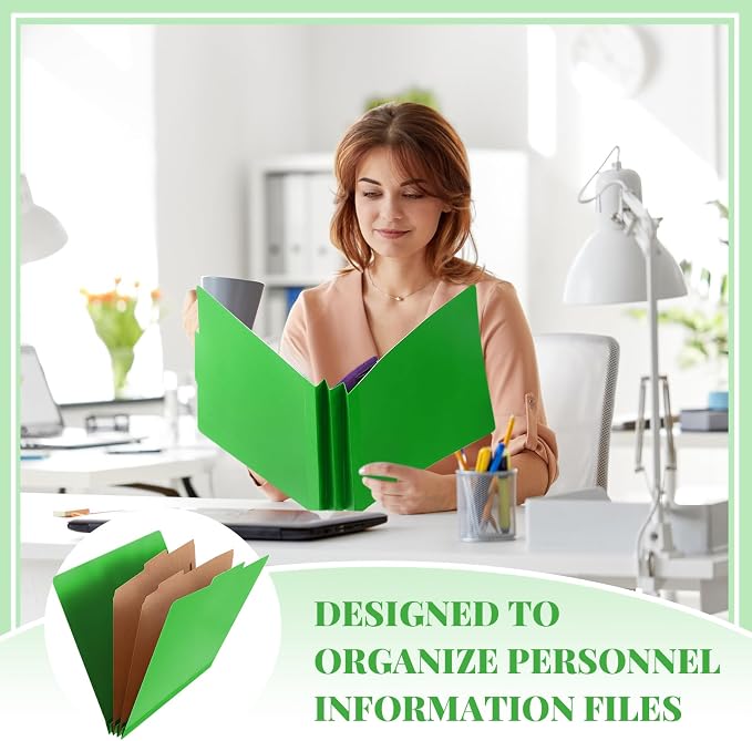 Skyygemm 48 Pcs Classification Folders Letter Size, 2 Divider Pressboard File Folders with 3. 5 Inch Expansion, 2 Prongs Fastener, Heavy Duty Office File Organizers for Teachers, Medical (Green) - Image 5