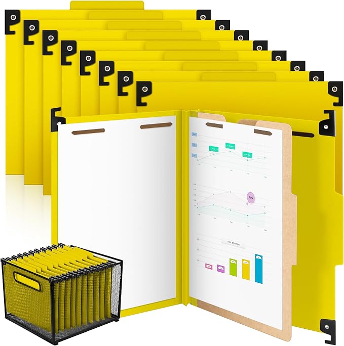 Henoyso 15 Pcs Hanging Classification Folders Bulk with 2 Prongs, 1 Divider Letter Size, 2 Inch Expansions Pressboard File Folder, 1/3-cut Tab File Organizer (1 Divider,Yellow) by Henoyso
