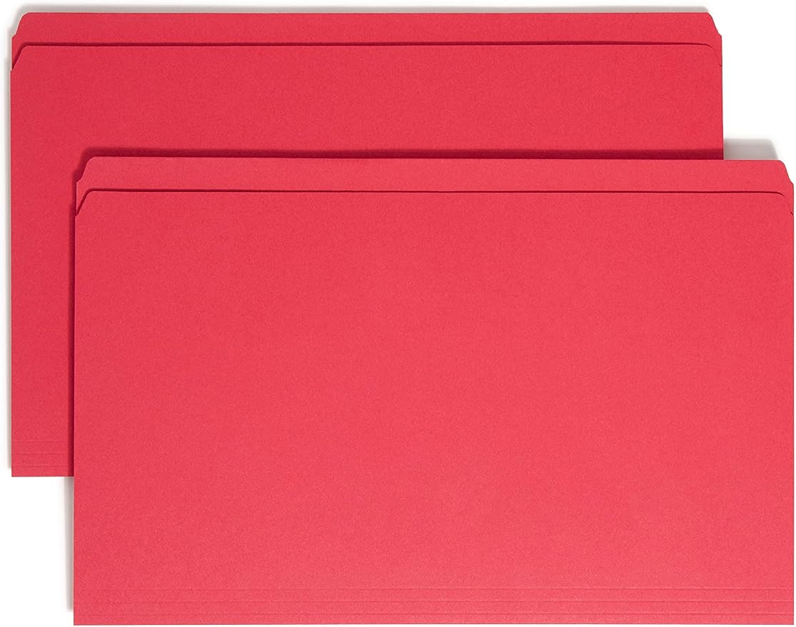 Smead File Folder, Reinforced Straight-Cut Tab, Legal Size, Red, 100 per Box (17710) by SMEAD