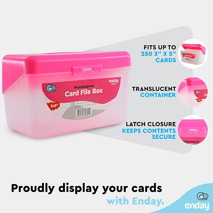 Enday Index Card Box Pink 3x5 Index Card Holder, Index Card Organizer, Flash Card Holder, Holds 250 Cards. - Image 4