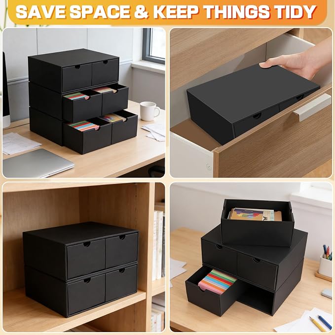 6 Packs Index Cards Box,3x5 Index Card Holder with Lid,2-Compartment Black Index Card Storage Organizer for 3'x5' Note Cards, Recipe Cards, Flashcards Office Organization - Image 7