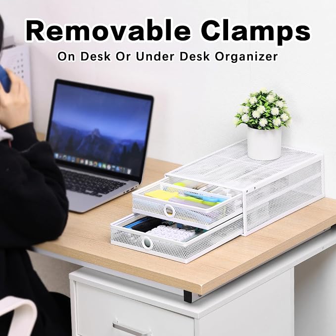 Under Desk Drawer, Clamp on Desk Organizer Slide Out Table Storage No Drill | 2Tier Under desk drawer: clamp on desk organizer, under desk drawer slide out, hanging desk organizer, no drill table storage - Image 5