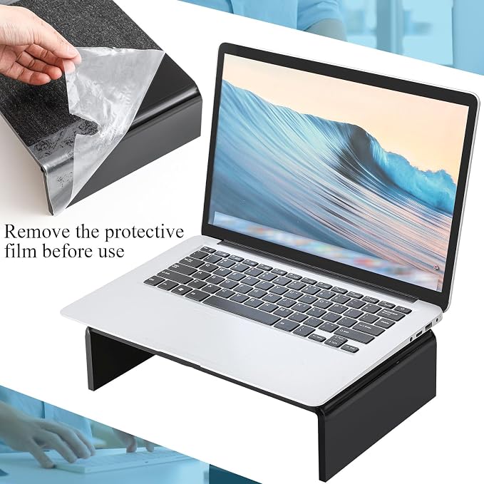 Jetec 2 Pcs Acrylic Monitor Stand Desktop Video Acrylic Monitor Riser Desk Shelf Computer Stand for Laptop TV Computer Screen Desk Organizer Teacher's Day Supplies (Black, 16 x 8 x 3 Inch) - Image 3