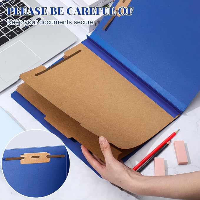 Skyygemm 60 Pcs Classification Folders Letter Size, 2 Divider Pressboard File Folders with 3. 5 Inch Expansion, 2 Prongs Fastener, Heavy Duty Office File Organizers for Teachers, Medical (Dark Blue) - Image 4