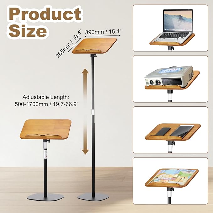 YOKIVE Book Stand for Reading, 19.7"-67" Height Adjustable Floor Book Stand with Page Clip 360° Rotating Arm for Cookbook Laptop Sheet Music, Black - Image 2
