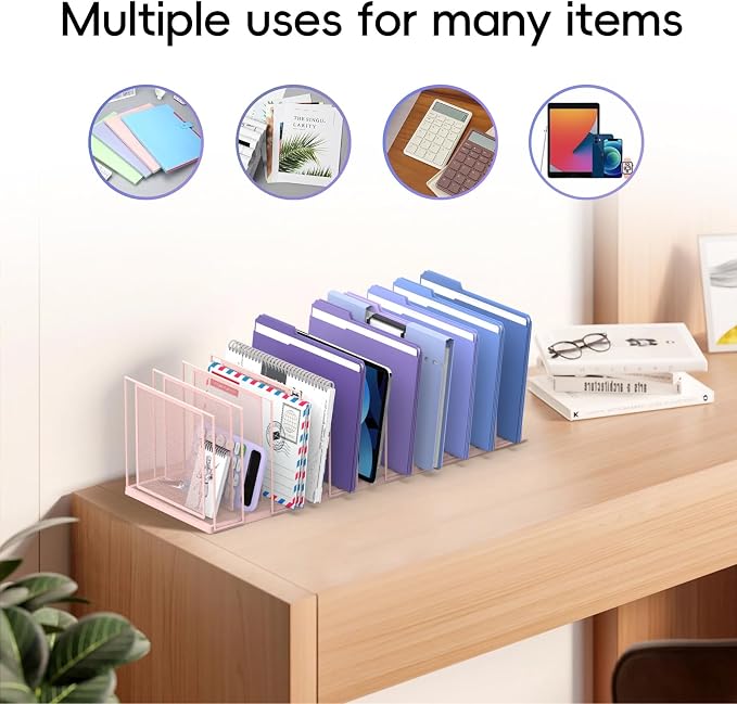 File Organizer for Desk, 11-Section Vertical File Sorter, Paper Holder Organizer Standing Metal File Folder for Office Home Classroom, Pink - Image 4