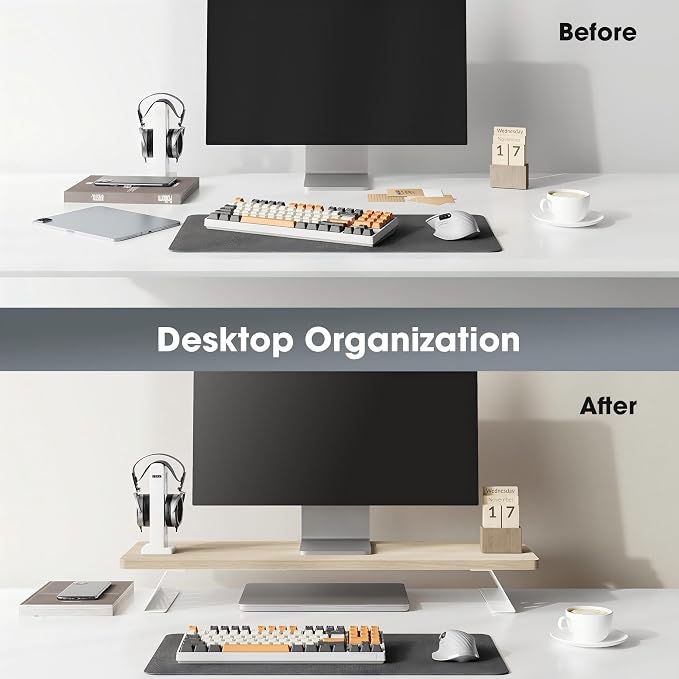Fenge Monitor Stand Riser, Wooden & Metal Desk Shelf Organizer, Oak | 31.5in Computer Stand, Single Monitor Setup, for Compact Work Station, Multifunctional Monitor Shelf for Laptop, PC, Printer - Image 8